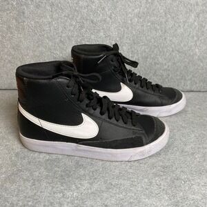 Nike Blazer Mid '77 Youth 5.5Y Black White Leather Retro High Top Sneakers EUC